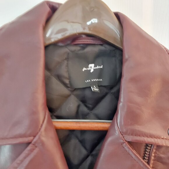 7 for all Mankind genuine leather biker jacket lined warm burgundy oxblood - Picture 5 of 8